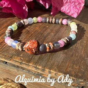 ocean jasper and sea glass beaded bracelet